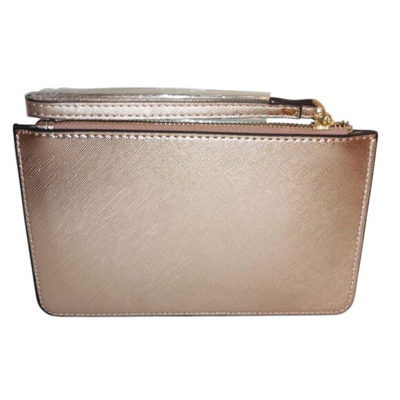 Kate Spade Rose Gold Shimmer Large Zip Wristlet Wallet Gold Tone Hardware - Picture 2 of 3